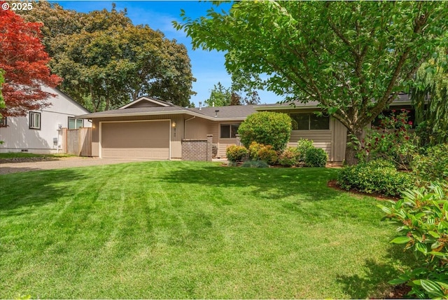 8740 SW Bomar Ct, Portland, OR 97223 - ranch-style home featuring dirt driveway, an attached garage, and a front yard