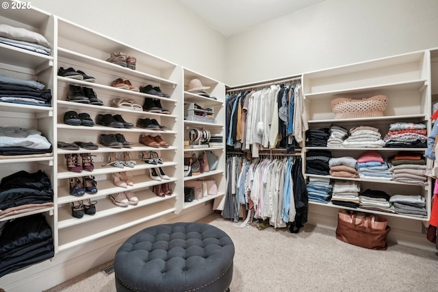 walk in closet with carpet floors