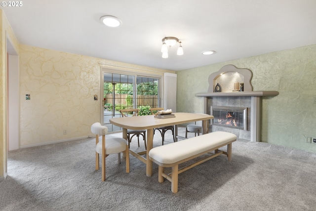 2691 Country Ln, Eugene, OR 97401 - carpeted dining area featuring a fireplace