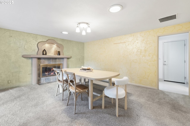 2691 Country Ln, Eugene, OR 97401 - carpeted dining room featuring a fireplace