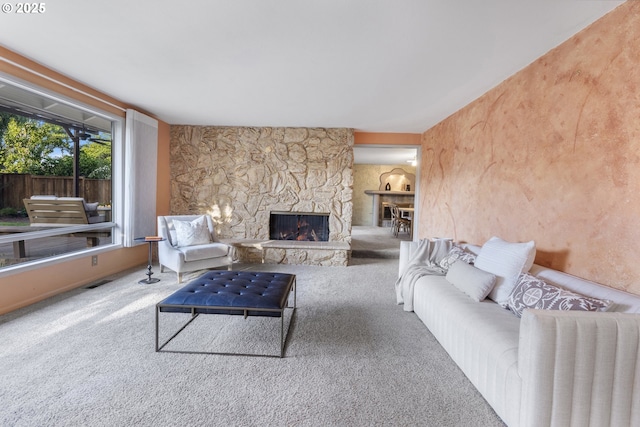 2691 Country Ln, Eugene, OR 97401 - carpeted living room with a fireplace