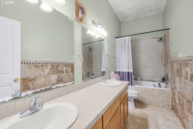 731 SE Forest Glen Rd, Estacada, OR 97023 - bathroom with tiled shower / bath combo, double vanity, toilet, and tile patterned floors