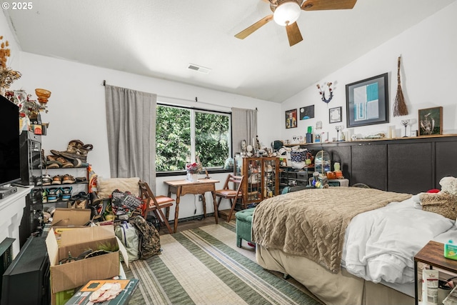 731 SE Forest Glen Rd, Estacada, OR 97023 - bedroom with vaulted ceiling, ceiling fan, and wood finished floors