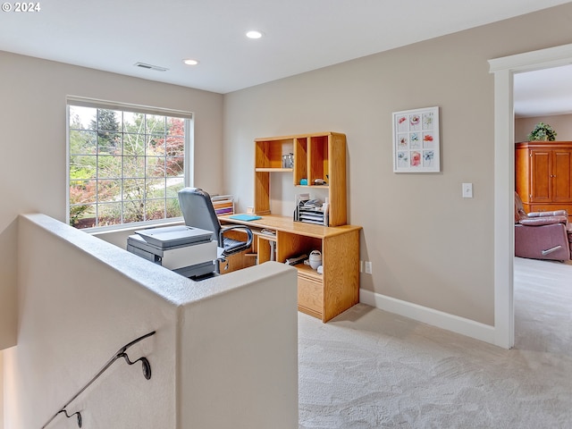 view of carpeted home office