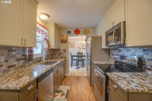 2919 SE 3rd Ave, Camas, WA 98607 - kitchen featuring stainless steel appliances, light wood-style flooring, backsplash, white cabinetry, and light stone countertops