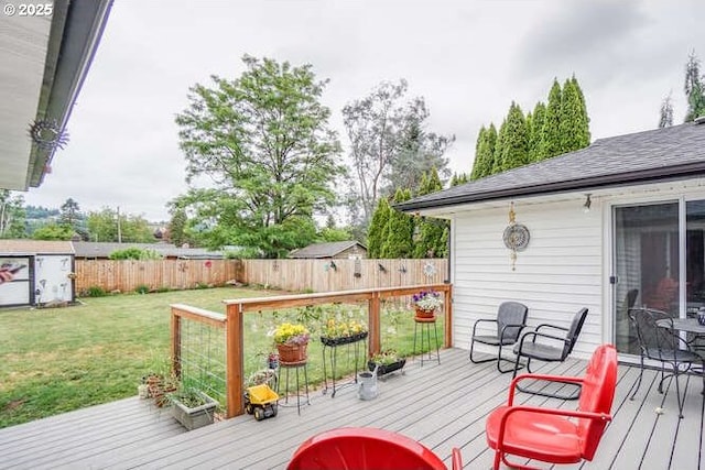 2919 SE 3rd Ave, Camas, WA 98607 - wooden deck featuring a fenced backyard and a storage unit