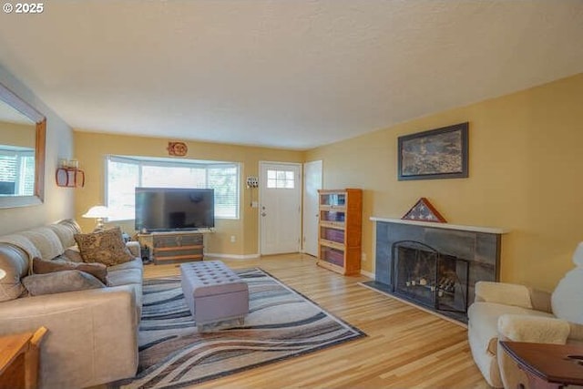 2919 SE 3rd Ave, Camas, WA 98607 - living room featuring light wood finished floors and a fireplace with flush hearth