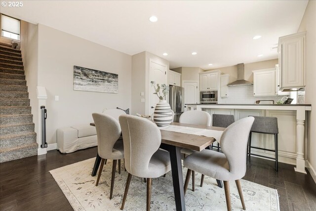 2025 De Vries Way W, Linn, OR 97068 - dining area with stairway, dark wood-style flooring, recessed lighting, and baseboards