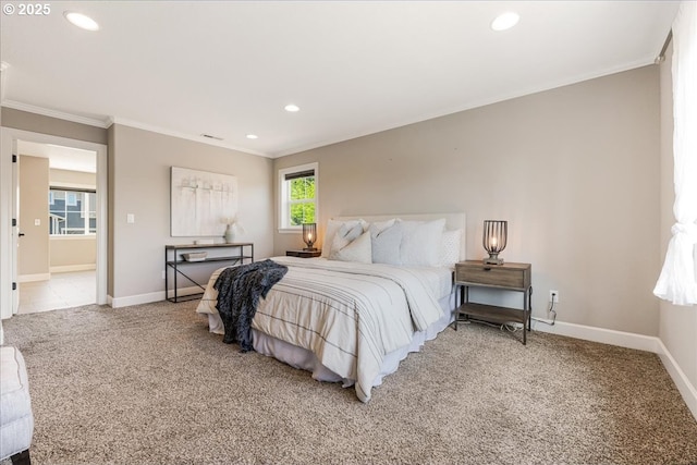 2025 De Vries Way W, Linn, OR 97068 - bedroom featuring light carpet, ornamental molding, recessed lighting, and baseboards