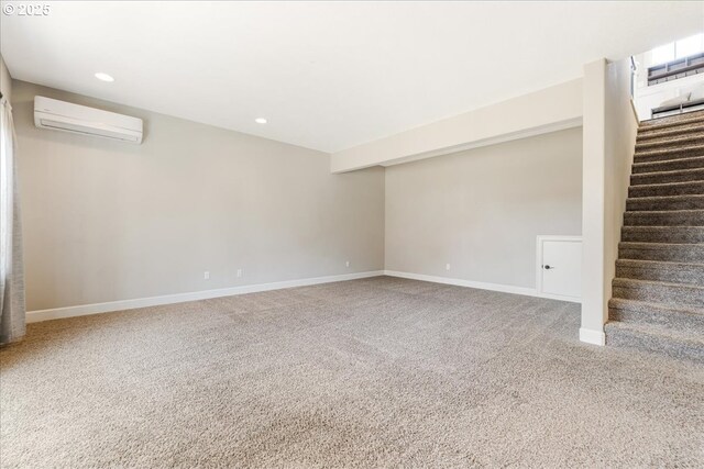 2025 De Vries Way W, Linn, OR 97068 - below grade area featuring a wall mounted air conditioner, carpet, recessed lighting, stairs, and baseboards
