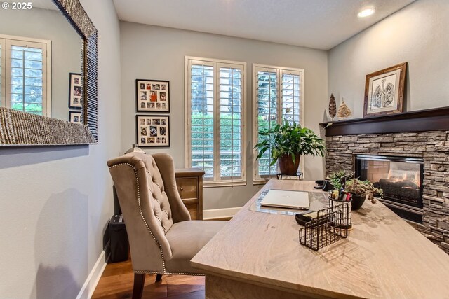 home office featuring hardwood / wood-style flooring