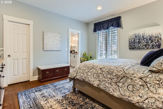 bedroom featuring dark hardwood / wood-style floors