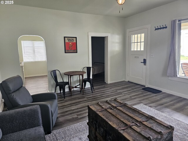 617 SW 3rd St, Pendleton, OR 97801 - living room with healthy amount of natural light, dark wood-type flooring, and baseboards