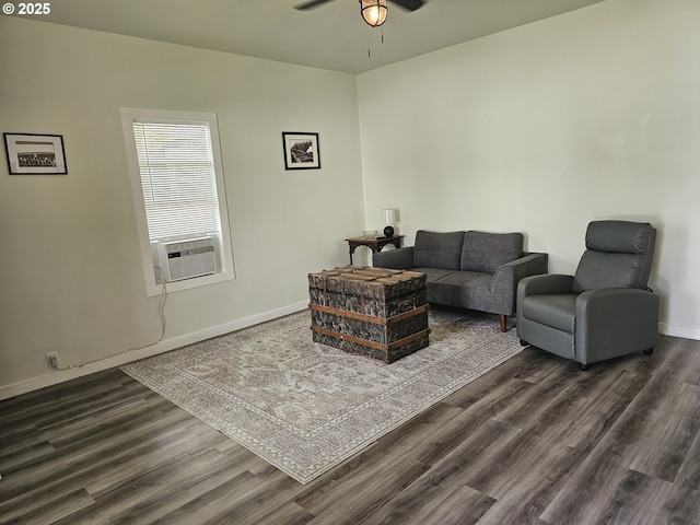 617 SW 3rd St, Pendleton, OR 97801 - living area featuring a ceiling fan, dark wood-style flooring, baseboards, and cooling unit