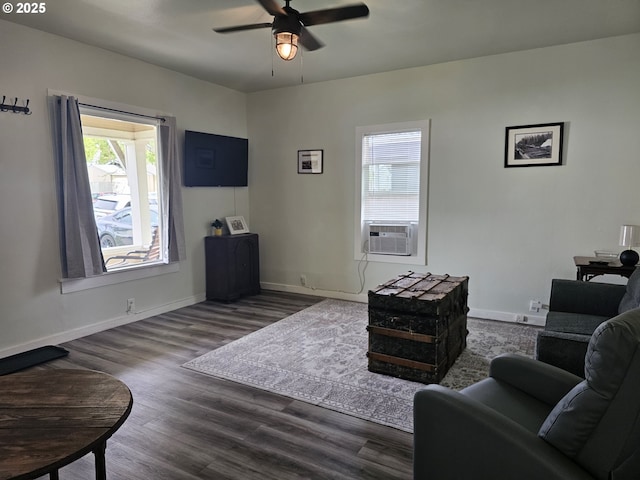 617 SW 3rd St, Pendleton, OR 97801 - living area featuring ceiling fan, dark wood-type flooring, cooling unit, and baseboards
