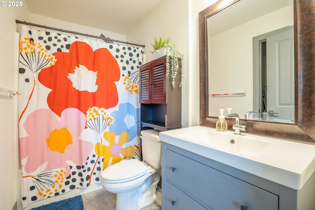 2904 SE 87th Ave, Portland, OR 97266 - bathroom featuring vanity, toilet, a shower with shower curtain, and tile patterned flooring
