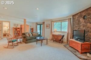 carpeted living room featuring plenty of natural light