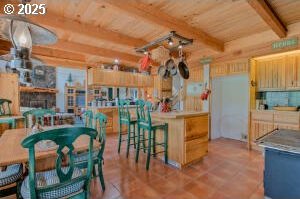 kitchen featuring beam ceiling and wooden ceiling