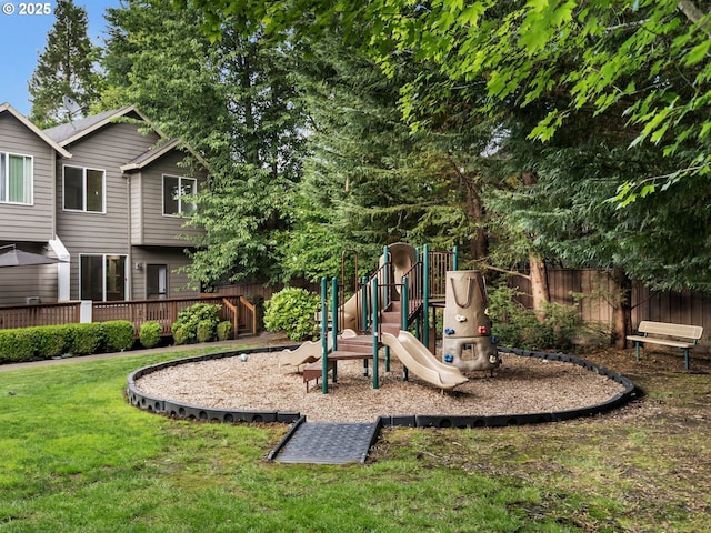 7804 SW Brookline Ln, Portland, OR 97224 - view of jungle gym with a wooden deck