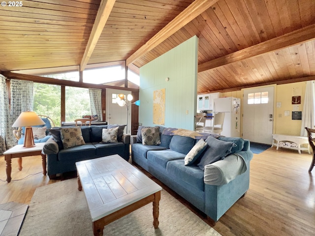 25760 Nedonna Ave, Rockaway Beach, OR 97136 - living area with wood finished floors, a chandelier, and wood ceiling