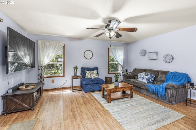 15711 NE 27th Cir, Vancouver, WA 98684 - living room with a ceiling fan, wood finished floors, and baseboards