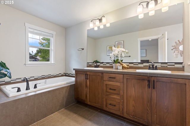 29250 SW Costa Cir E, Wilsonville, OR 97070 - bathroom featuring double vanity, tile patterned floors, and a bath
