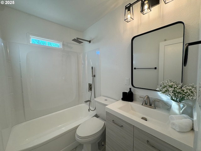 full bathroom with toilet, shower / washtub combination, and vanity