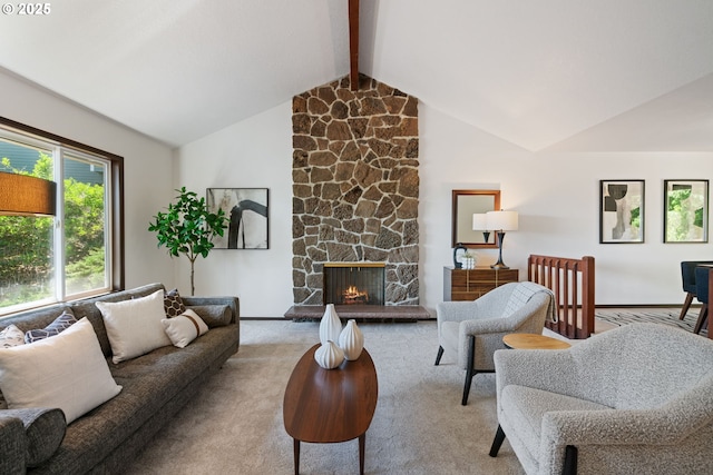 2845 SW Raleighview Dr, Portland, OR 97225 - living room with light colored carpet, a stone fireplace, and baseboards