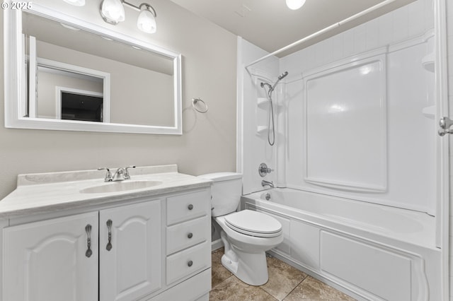 full bathroom with tile patterned flooring, vanity, shower / bathtub combination, and toilet