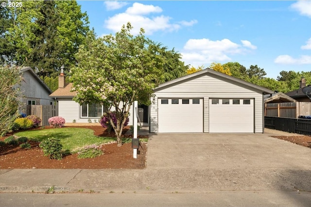 single story home featuring driveway and a garage