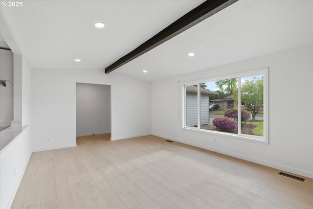 unfurnished room featuring light wood-type flooring, baseboards, and recessed lighting