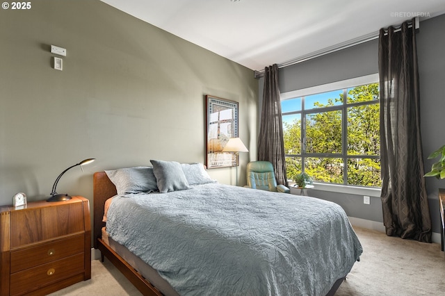 bedroom with light carpet