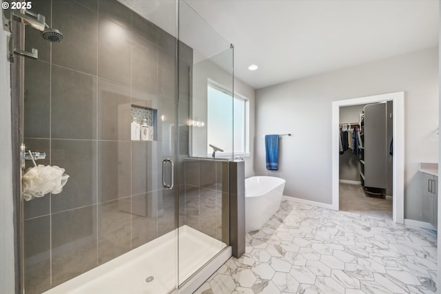 bathroom featuring plus walk in shower