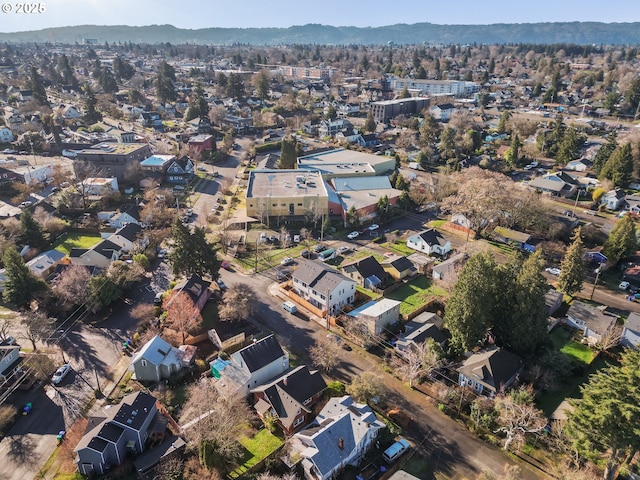 bird's eye view with a mountain view