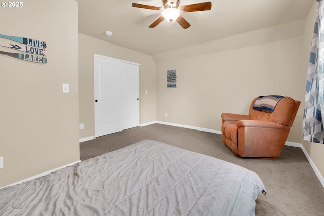 bedroom featuring carpet floors and ceiling fan