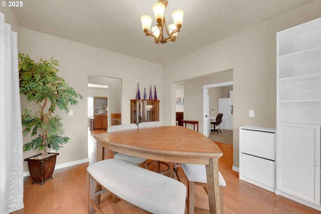 dining room with an inviting chandelier and light wood-type flooring