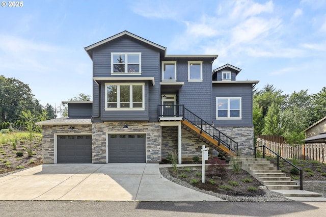 234 SE 29th St, Gresham, OR 97080 - contemporary home featuring stairway, stone siding, concrete driveway, and a garage
