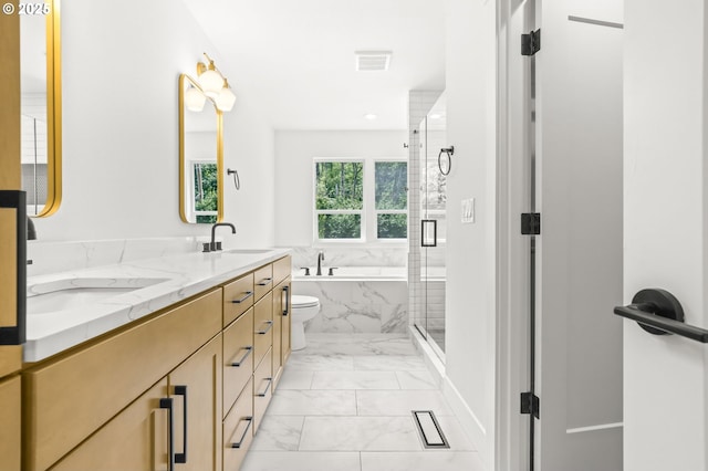 234 SE 29th St, Gresham, OR 97080 - full bath with marble look tiles, a garden tub, double vanity, a stall shower, and recessed lighting
