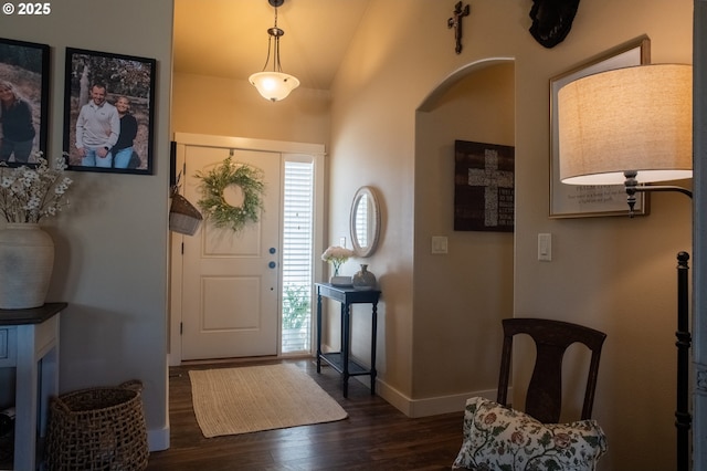 4120 Stellar Way, Springfield, OR 97478 - foyer with dark wood-style flooring, baseboards, and lofted ceiling