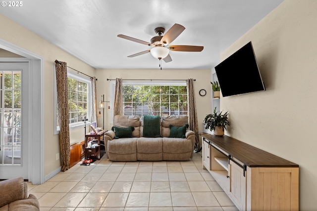 415 W Madrone St, Roseburg, OR 97470 - living room with healthy amount of natural light, ceiling fan, and light tile patterned floors