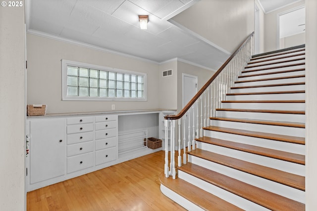 415 W Madrone St, Roseburg, OR 97470 - stairs with ornamental molding and hardwood / wood-style flooring
