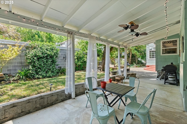 415 W Madrone St, Roseburg, OR 97470 - sunroom featuring entry steps, ceiling fan, and lofted ceiling