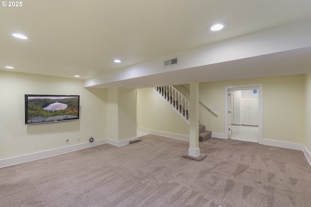 1805 SW Elizabeth St, Portland, OR 97201 - finished below grade area featuring carpet, recessed lighting, stairs, and baseboards