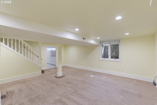1805 SW Elizabeth St, Portland, OR 97201 - below grade area featuring carpet floors, recessed lighting, baseboards, and stairs