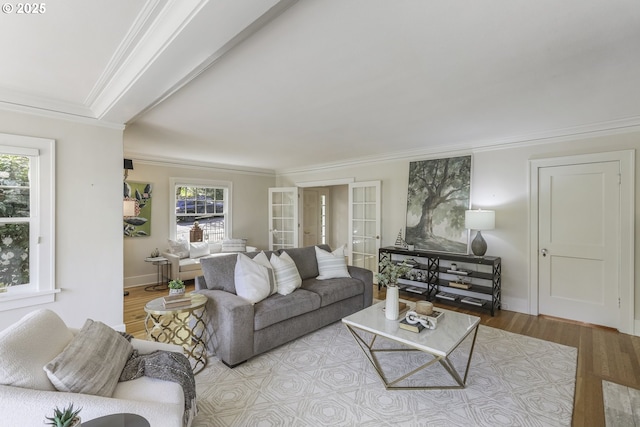 1805 SW Elizabeth St, Portland, OR 97201 - living area featuring wood finished floors, ornamental molding, and french doors