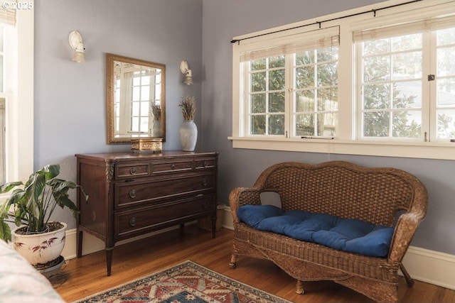 sitting room featuring plenty of natural light and wood finished floors