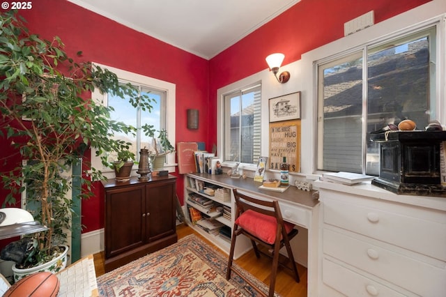 office space featuring wood finished floors