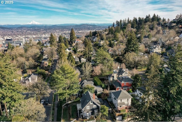 aerial view featuring a residential view and a mountain view