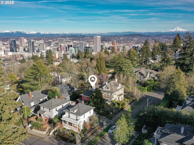 aerial view with a mountain view