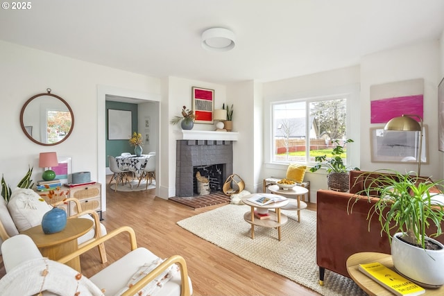 living room featuring a fireplace and wood finished floors